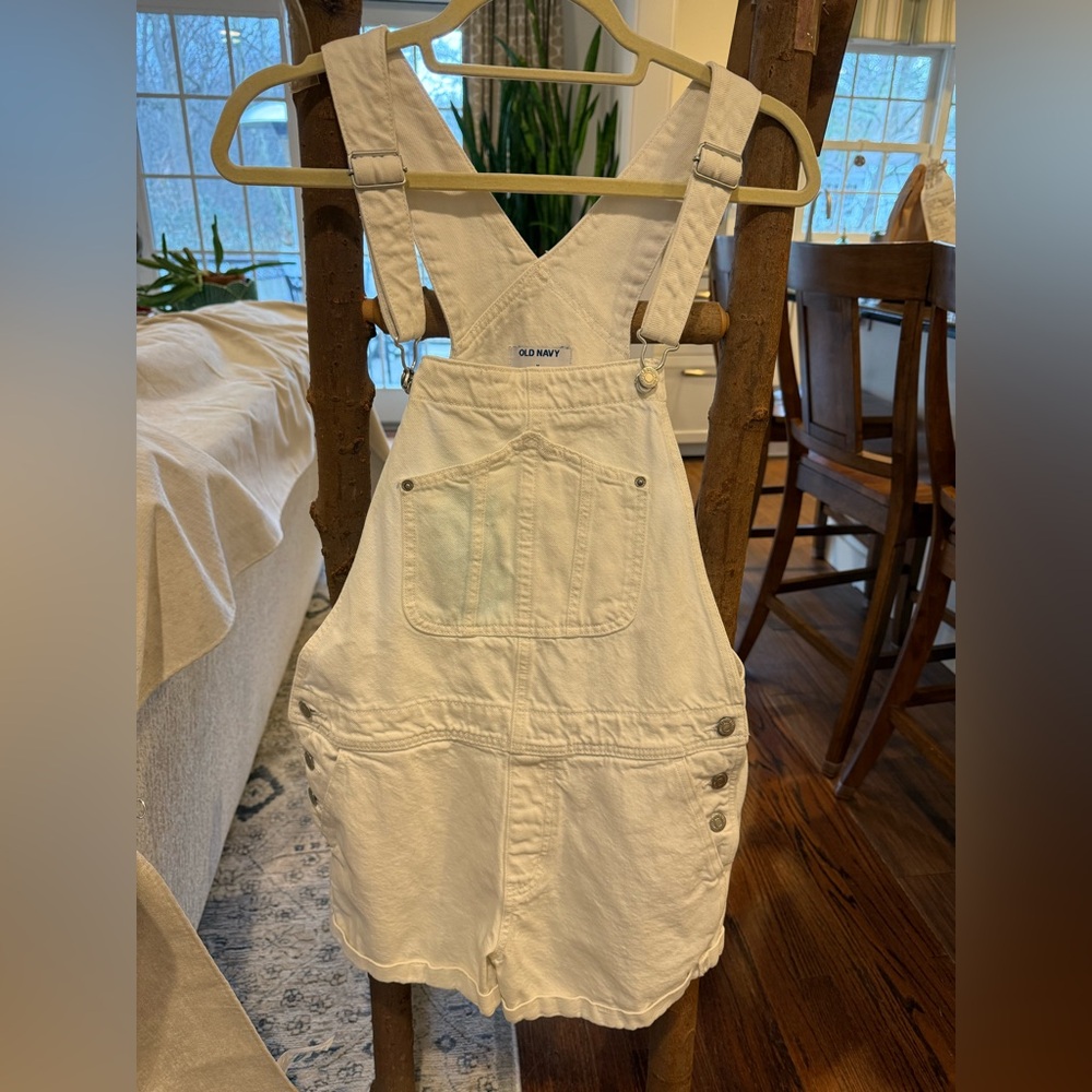 Old Navy White Denim Overall Shorts